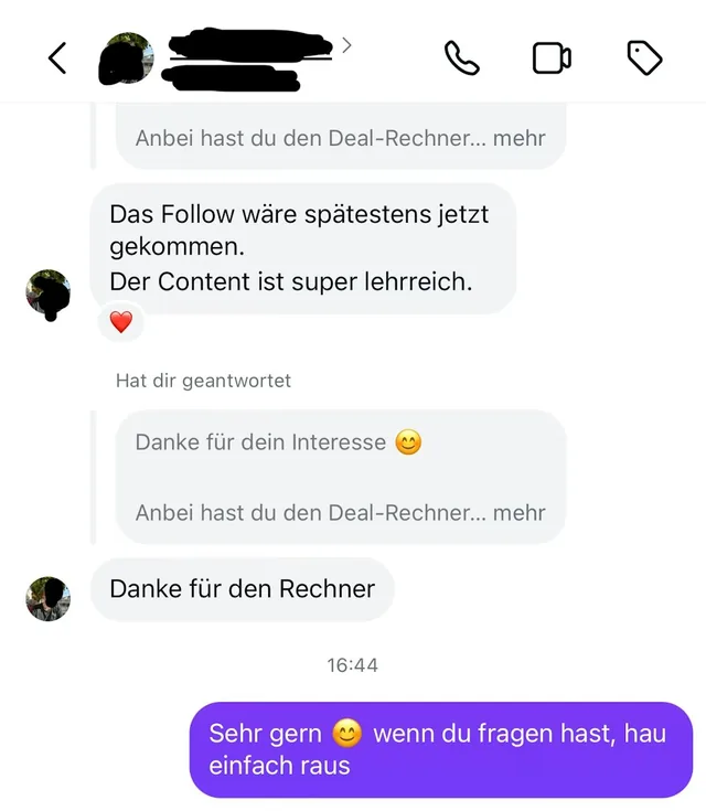 Community-Nachricht: der Content ist super lehrreich